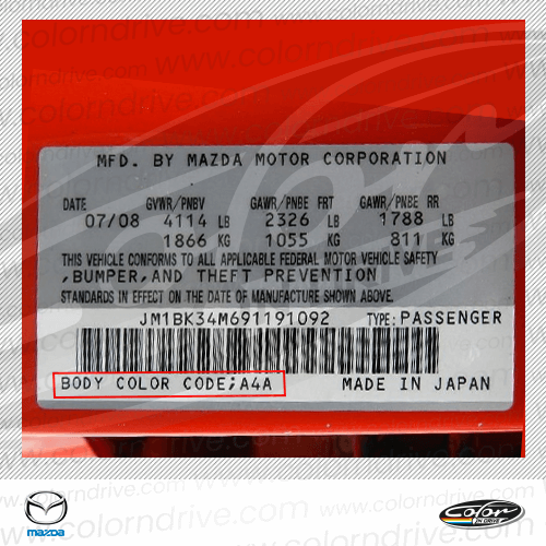 Mazda Paint Code Label Sample