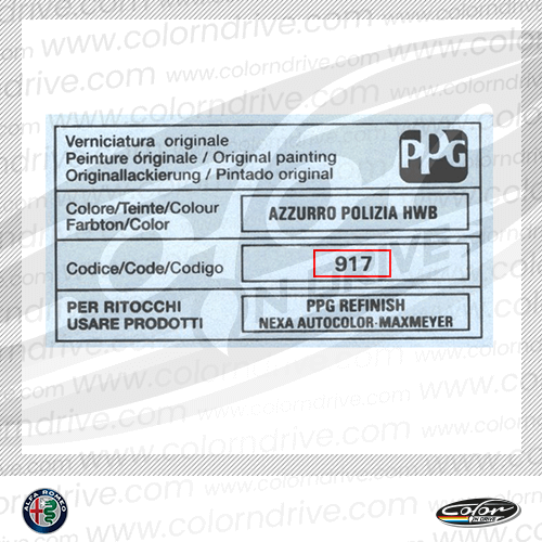 Alfa Romeo Lackcode-Etikett