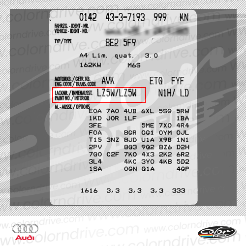 Etichetta del Codice Colore Audi