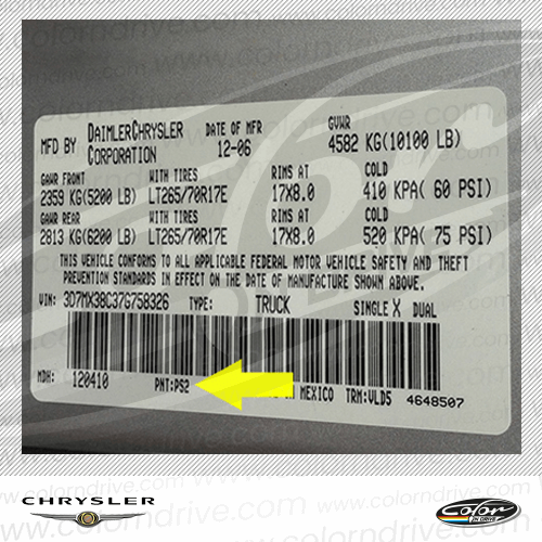 Chrysler Lackcode-Etikett