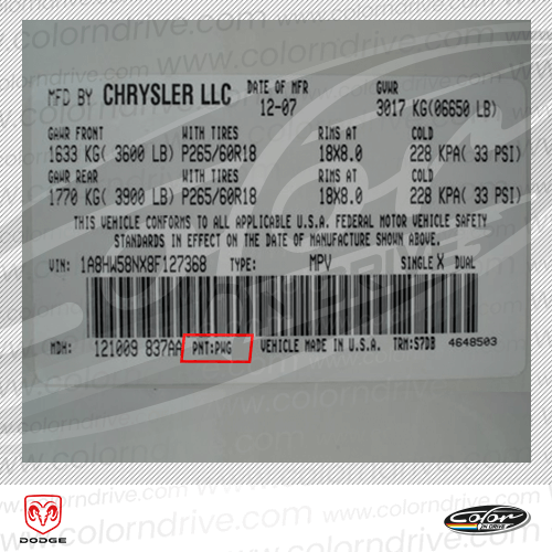 Dodge Lackcode-Etikett