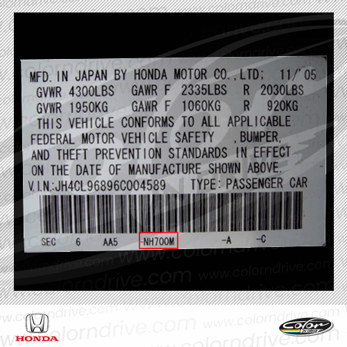 Honda Paint Code Label