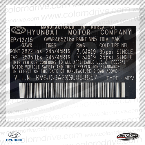 Hyundai Paint Code Label