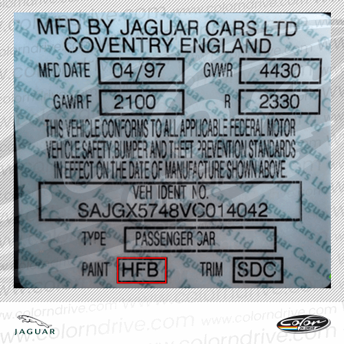 Etiquette du code de peinture Jaguar