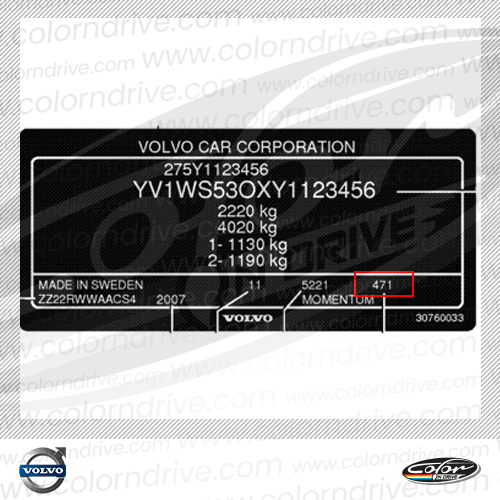 Volvo Lackcode-Etikett